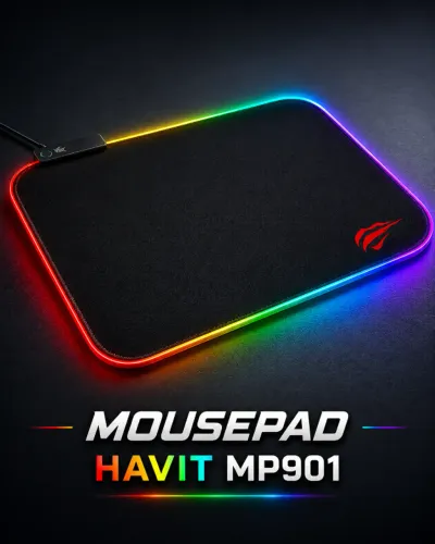 Mousepad Gamer Havit, RGB, 36x26cm, Preto - HV-MP901 (Produto novo)
