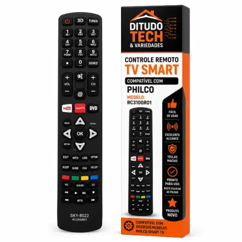 Controle Compatível com Philco Smart TV RC3100R01 - Novo - Ditudo Tech e Variedades