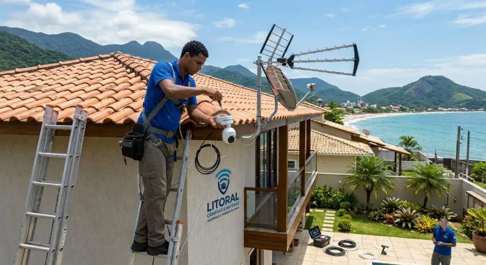 Instalação de câmera e antenas digitais