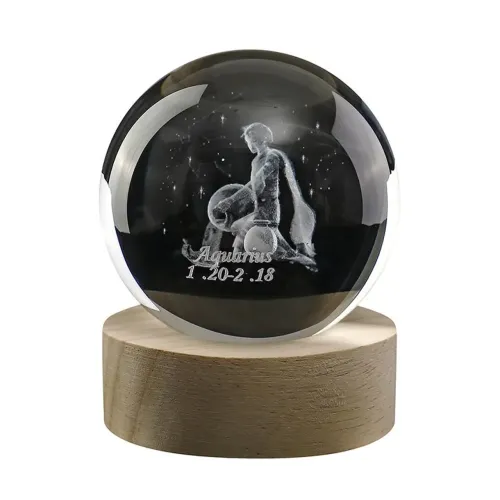 Bola de Cristal 3D com Base LED Giratória - Decoração Premium