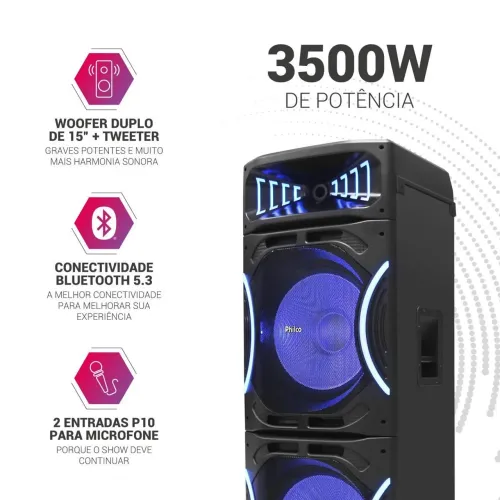 Caixa de Som Amplificada Philco 3500W Bluetooth