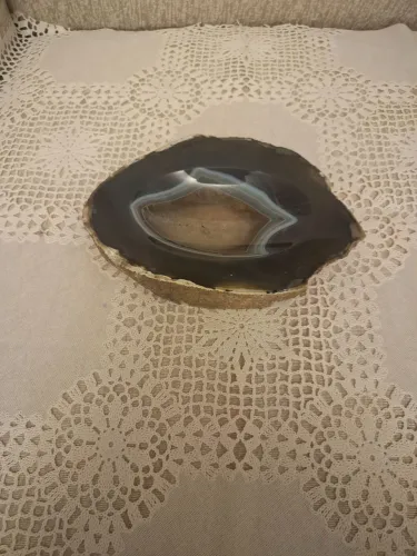 Cinzeiro de pedra Ágata, antigo, com 18 cm de comprimento 