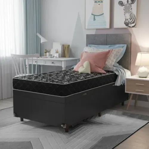 Kit Cama Base Baú Cinza Graff + Colchão D20 Solteiro