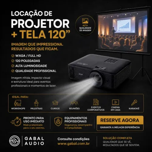 Aluguel Projetor 5000 Lumens + Tela 120'' | Palestras, Eventos, Cursos, Reuniões | Goiânia