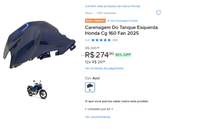 Carenagem Do Tanque Esquerda Honda Cg 160 Fan 2025