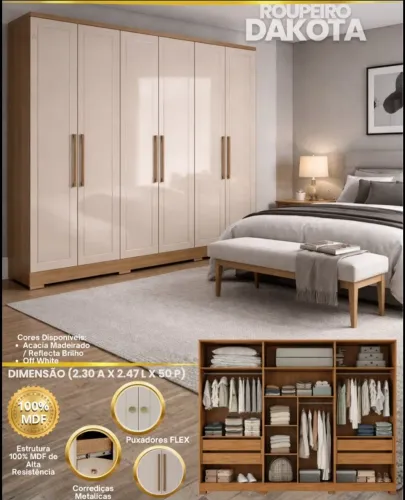 Guarda Roupa/ Roupeiro Dakota 100% MDF- oferta - De 3699,99 por 2698,00