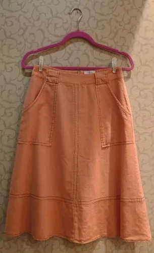 Saia midi m bella em linho e viscose salmão cinto avulso