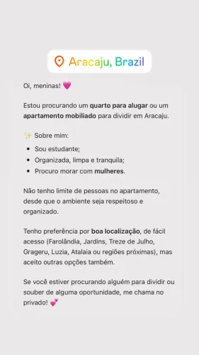 Procuro alguém pra morar em Aracaju!
