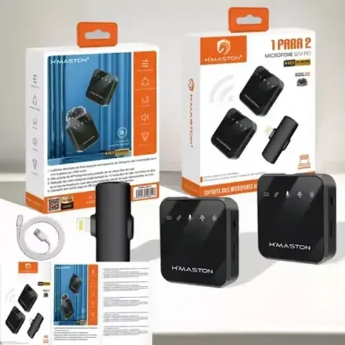 Microfone Sem Fio Duplo Preto Lapela Lightning Para iPhone Mk15 - HM