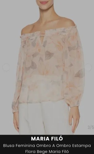 Blusa Feminina Ombro A Ombro Estampa Flora Bege Maria Filó