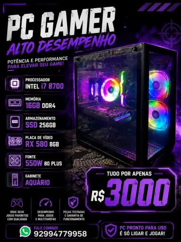 Pc gamer i7 8700 Rx 580 8gb 16gb ddr4