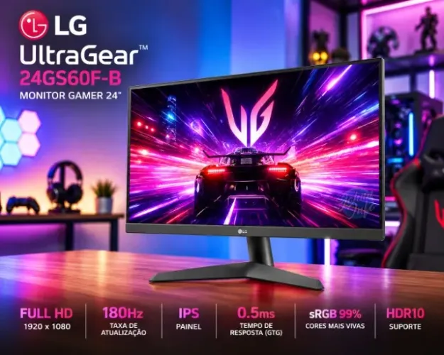 Monitor Gamer LG 24 UltraGear FHD 180Hz 1ms IPS HDR Freesync/G-Sync