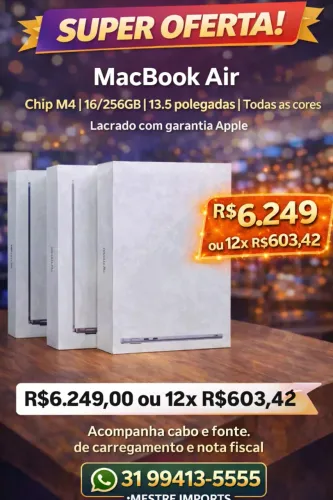 MacBook Air M4 2025 13? 16GB 256GB SSD . Novo, Garantia Apple , Pronta Entrega