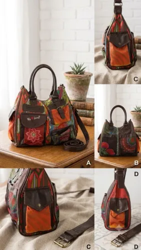 Bolsa Grande Original Desigual Patchwork Vários Bolsos