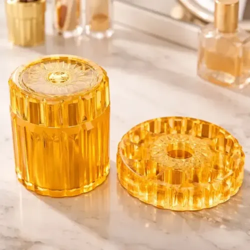 Organizador de maquiagem em acrílico incolor amarelo ouro - 2 peças - década de 1980