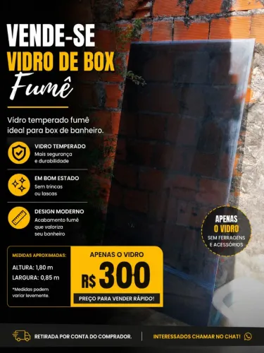 Vidro para Box de Banheiro Temperado Fumê