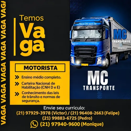 Vaga para Motorista Cat D e E