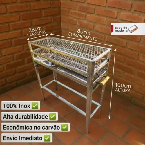 Churrasqueira Espetinho Profissional Inox 80x28 + Grelha Inclusa