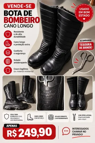 Bota de bombeiro cano longo preta