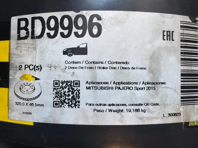 Discos de freio Pajero Dakar e Triton 3.2 2015 