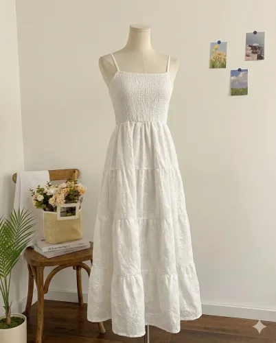 Vestido Longo Lastex e Bordado Relevo