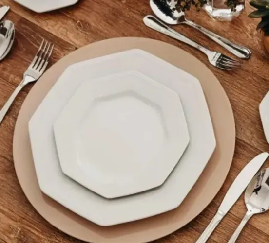 6 unidades pratos sobremesa, porcelana schmidt, cor branca, modelo prisma