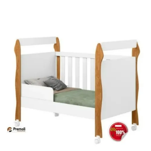 Berço Tigus Móveis Minicama Soninho 3 em 1 Branco/Amadeirado