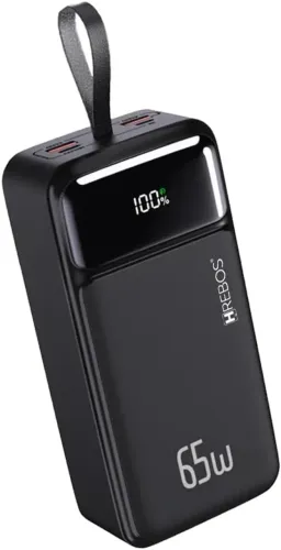 Power Bank Premium Turbo 65w com 30000mAh Potente Com Led Digital de Bateria HrebosPB-958