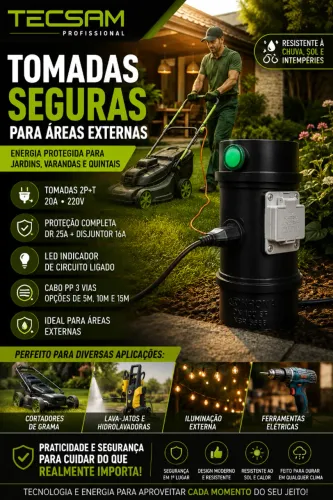 Totem de Jardim com proteção contra choques elétricos 220v fase/neutro Tomada 2p + T dupla