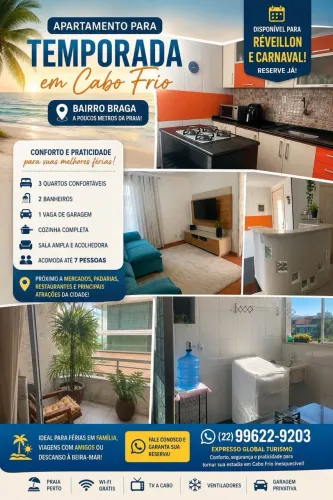 Apartamento temporada Cabo Frio/7 pessoas/ Próximo às praias