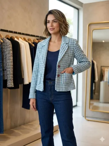 MINSTARS BLAZER TWEED TAM 42 60,00<br>ALTURA 60CM<br>OMBRO 43CM<br>ALTURA MANGA 64CM<br>LARGURA 57CM