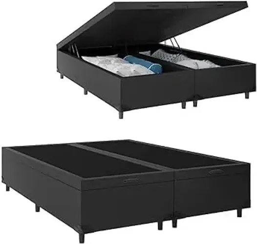 Cama Baú Casal Bipartido Couro Sintético (Preto) / pronta entrega 