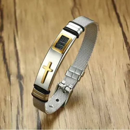 Promoção Pulseira Cruz Aço Inox Ajustável
