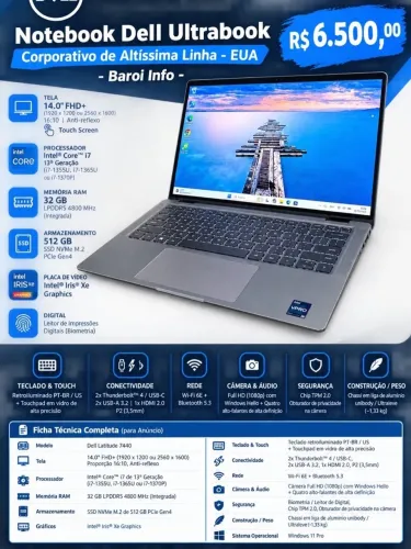 Notebook Ultrabook Dell i7 13 - 32GB DDR5