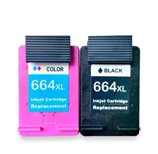 Kit 1 Cartucho 664 preto e um 664 colorido cheio remanufaturado 