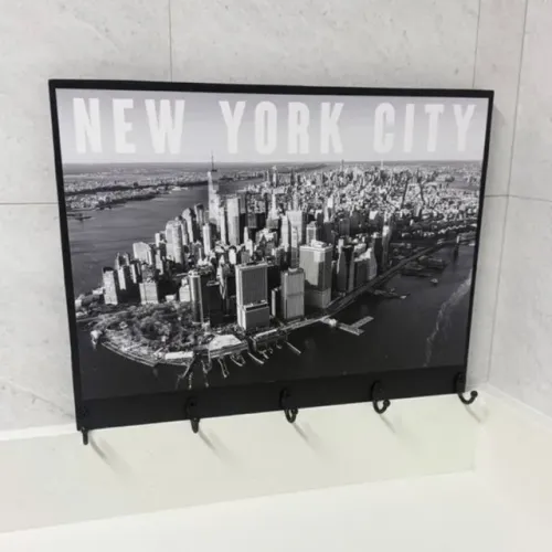 new york - porta chaves maderia com foto parede
