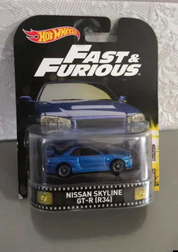 Hot Wheels Premium Retro Nissan Skyline GT-R (R34) Velozes e Furiosos R34 GTR Azul