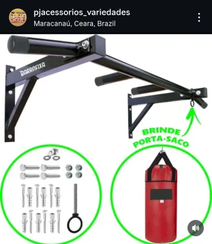 Barra reforçada de parede com suporte pra saco de pancadas. Entrega grátis 