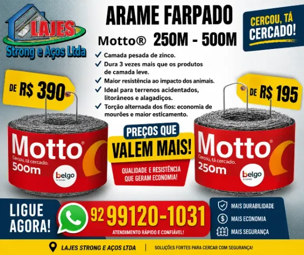 ARAME FARPADO MOTTO EM PROMOÇÃO