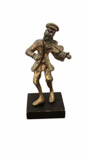 Estatueta Antiga de Violinista em Metal Decorativa Vintage