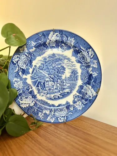 Prato de Porcelana Inglesa Vintage Delft Blue - Enoch Wood