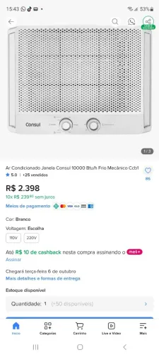Ar condicionado de janela 10 mil btus