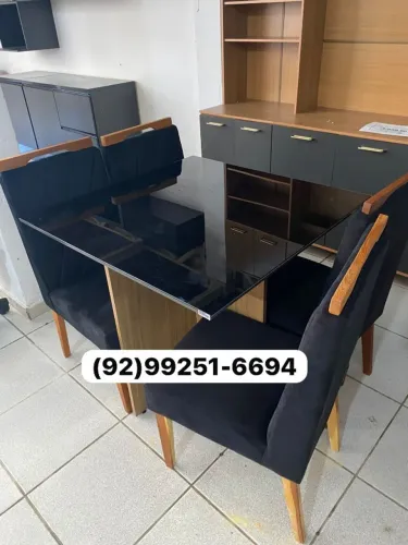 mesa de jantar 90x90 preta 4 lugares