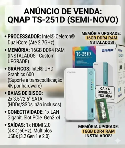QNAP TS-251D (Semi Novo)