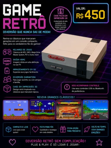 ? GAME RETRÔ - CASE IMPRESSA EM 3D
