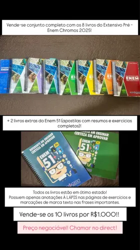 Conjunto completo com 8 livros do Extensivo-pré Enem Chromos 