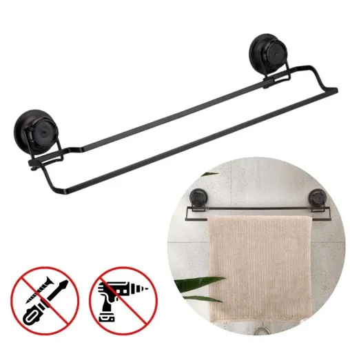 Suporte Porta Toalha De Banho 2 Toalhas De Parede Fixo Ventosa Potente Forte - Arthi