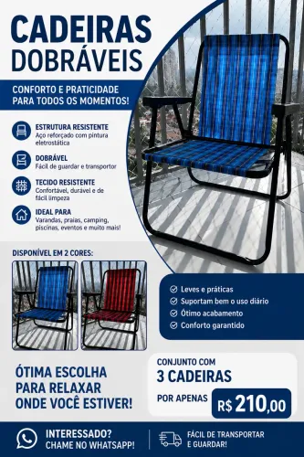 Vende-se conjunto com 3 cadeiras dobráveis