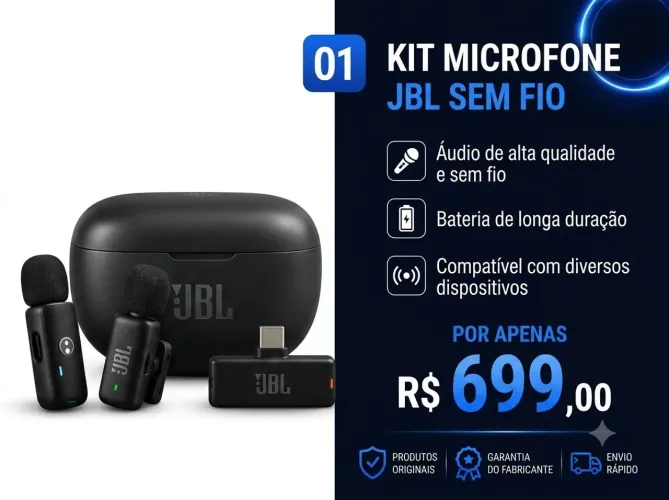 Kit Microfone JBL Sem Fio de Alta Qualidade - Novo Lacrado Original