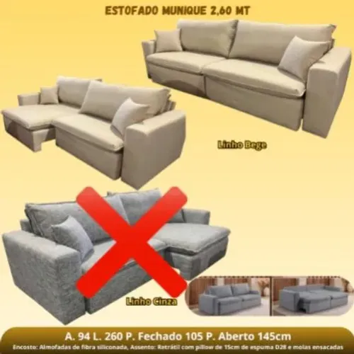 Sofá estofado retrátil reclinável 2.60
